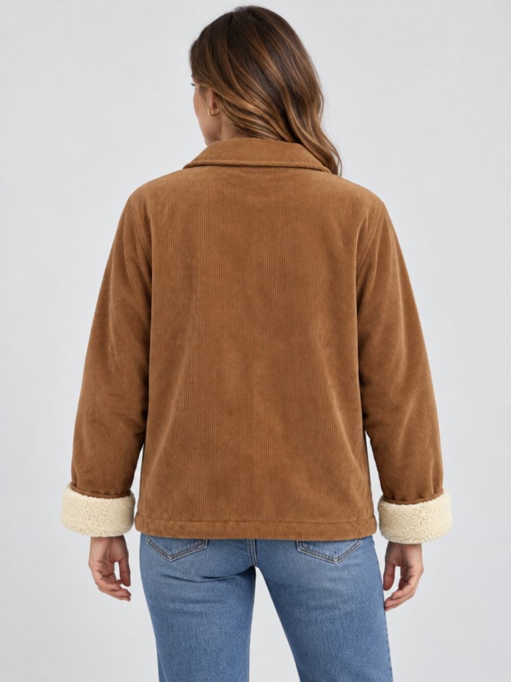 Boston Traders Corduroy Shacket XS Tan Sherpa Lined Shirt Jacket NWT - Picture 2 of 5
